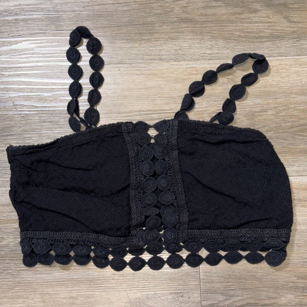 Intimately Free People Black BoHo Crochet Bralette Womens XS Peek-A-Boo Cleavage